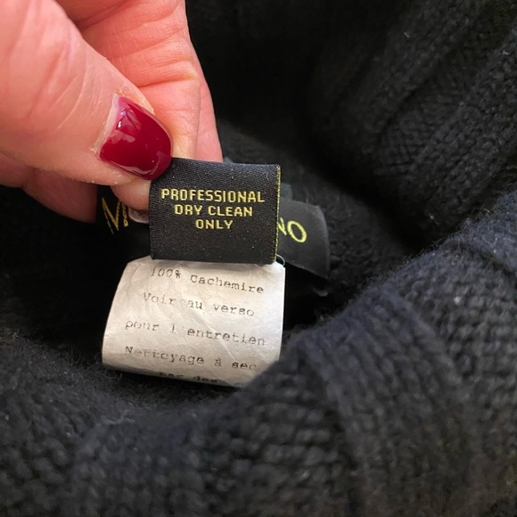 Malandrino Women’s Cashmere Leather Accented Black Turtleneck Sweater Oversized - Picture 11 of 16